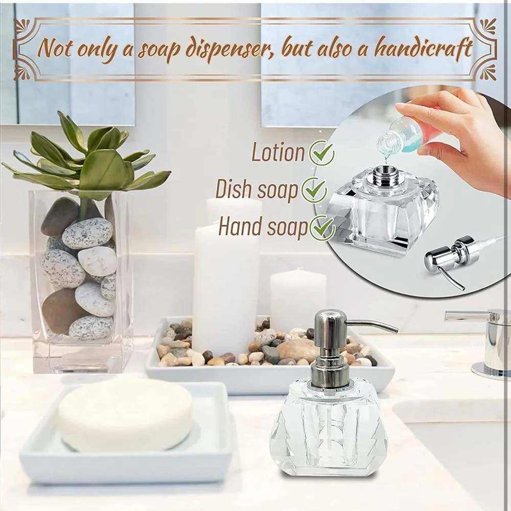 Crystal Soap Dispenser with Silver Pump. HEAVY CRYSTAL. Used one month - Picture 5 of 11